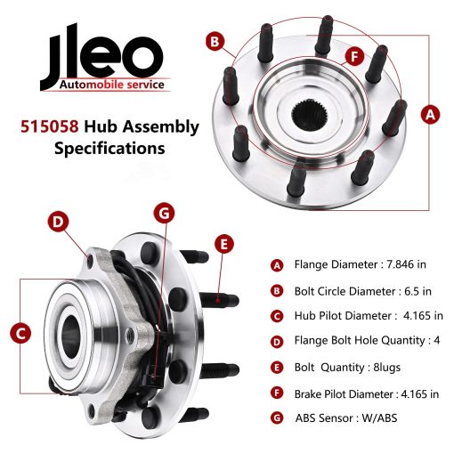 JLEO 515058 Ensamble de Cojinete y Buje de Rueda Delantera para Chevy Silverado,Chevy Avalanche,Chevy Suburban,GMC Sierra,GMC Yukon XL,Hummer H2 4WD 8 Birlos (1) - Imagen 3