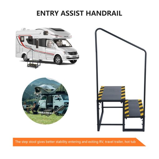 Escaleras de 2 Peldanos para RV Actualizadas Escaleras para Casas Moviles con Dos Pasamanos Escalera de Acero para Exteriores Soporte de Escalera Economica para RVs y Caravanas de Viaje Motorhome, Caravana - Imagen 6