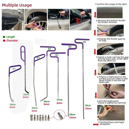 Juego de Herramientas de Reparacion de Abolladuras para Carro 159pcs NIUVOCY, Kit de Gran Tamano de Extractor Deslizante y Barras de Reparacion de Abolladuras, Elevador de Abolladuras de Carro sin Pintura Removedor de Granizo, un Juego Completo de Herramientas de Reparacion de Abolladuras para Taller de Reparacion de Autos Profesional - Imagen 4