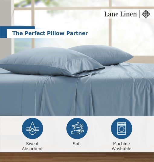 Juego de sabanas King Size LANE LINEN 100% algodon egipcio - 1500 hilos, 4 piezas - Juego de sabanas de algodon de lujo con tejido de saten King Size - Bolsillo extra profundo de 15" - Azul Frances - Imagen 7