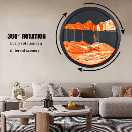 PROEATS Sand Art, Moving Sand Art, Wall Art Deep Sea Sandscape Room Decoration, Giro de 360?, Arte de Arena Liquida Movimiento, Marcos de Madera Solida Cristales, Decoracion de Pared Relajante para Hogar Oficina, 24 pulgadas-Naranja - Imagen 2