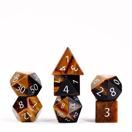 Set de Dados FanRoll de Metallic Dice Games 16mm Piedra: Grabado Ojo de Tigre, Dados de Rol para Dungeons and Dragons