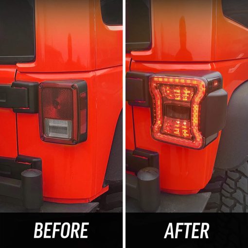 Luces traseras de lentes ahumados LED para Jeep Wrangler JK/JKU 2007-2018, Luces traseras con apariencia JL con funciones de Luz de marcha, Luz de freno, Luz de giro y Luz de reversa, Par - Imagen 2