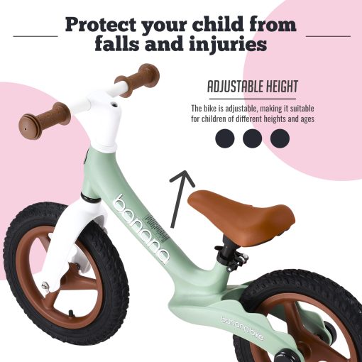 Bicicleta de Equilibrio para Niños Dino de Banana Bike - Entrenamiento para Niños y Niñas - Bicicleta Ligera para Niños de 3+ Años - Manillar y Asiento Ajustables, Bicicleta de Equilibrio sin Pedales - Verde - Imagen 4