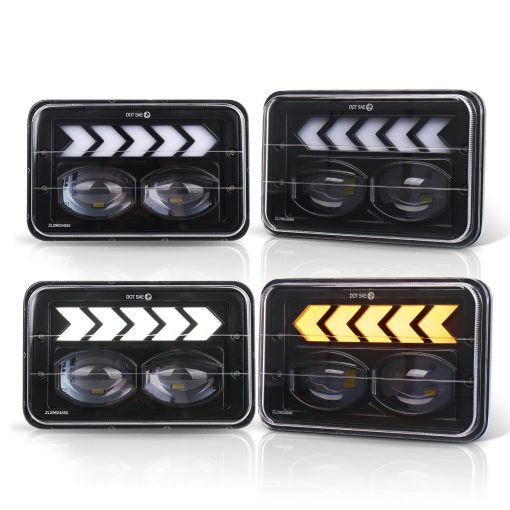 Faros LED FNGET 4pcs 4x6 con Haz Alto/Bajo DRL Blanco Flecha Secuencial de Giro ambar Reemplazo Compatible con Kenworth Peterbilt Oldsmobile Cutlass