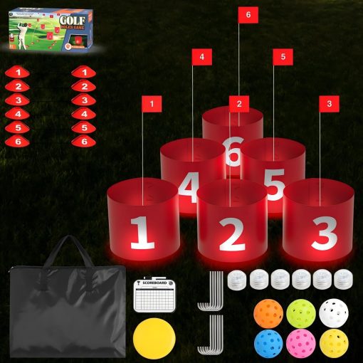 Juegos de Golf FOOING, Juegos de Golf de Patio con Luz LED, Juego de Practica de Golf Portatil al Aire Libre de 6 Hoyos, Simuladores de Golf para Adultos y Niños en Casa, Cesped, Playa, Patio, Camping