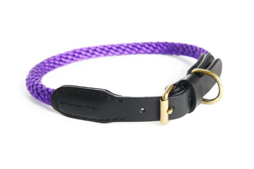 Collar de Perro de Cuerda y Cuero Alvalley con Hebilla - Collares para Perros Resistentes - Collar Trenzado Suave para Entrenamiento y Paseo - Cuerda de Polipropileno Duradera y Fuerte (Morado, 24in, Grosor de 19mm) - Imagen 2