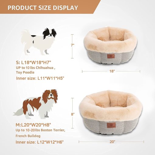 Cama para gatos para interiores, Cama para perros pequena, Cama para perros abrazadora, Cama calmante para perros Donut, Camas acogedoras para mascotas con ansiedad suave, Cama para cachorro para perros pequenos/medianos Lavable Redonda - Imagen 4