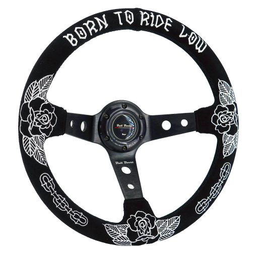 Volante Personalizado de Rosa 350mm Profundo de 6 Pernos Para Volante Deportivo JDM Incluye Boton de Claxon de Gamuza