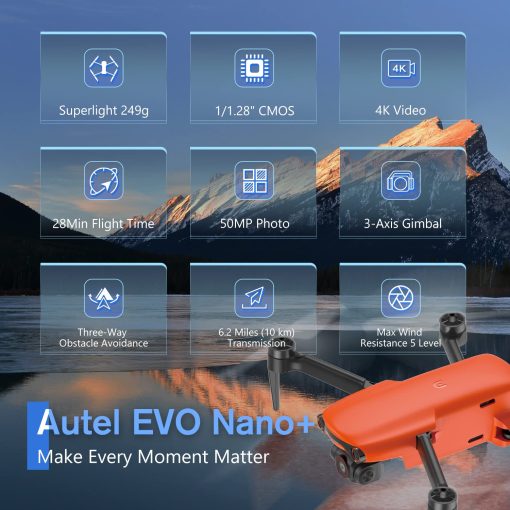 Autel Robotics EVO Nano+ Paquete Premium, Mini Drone de 249g con Camara 4K RYYB, Enfoque PDAF + CDAF, Estabilizador de 3 Ejes, Evitacion de Obstaculos de 3 Vias, Combo Fly More de Nano Plus, Naranja - Imagen 2