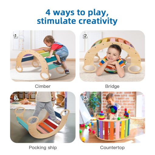 Juguetes de Escalada OOOK para Ninos Pequenos de 1 a 3 Anos, Juego de Escalada Montessori de Madera para Interiores, Balancin de Arco de Madera, Gimnasio de Juegos para Ninos Pequenos - Imagen 2