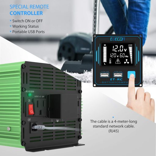 Inversor de Corriente EDECOA 3000 Vatios DC 12V a AC 110V 120V Convertidor 3000W para Coche Camion RV con LCD y Doble Puerto USB Control Remoto (ETRC Remoto) - Imagen 3