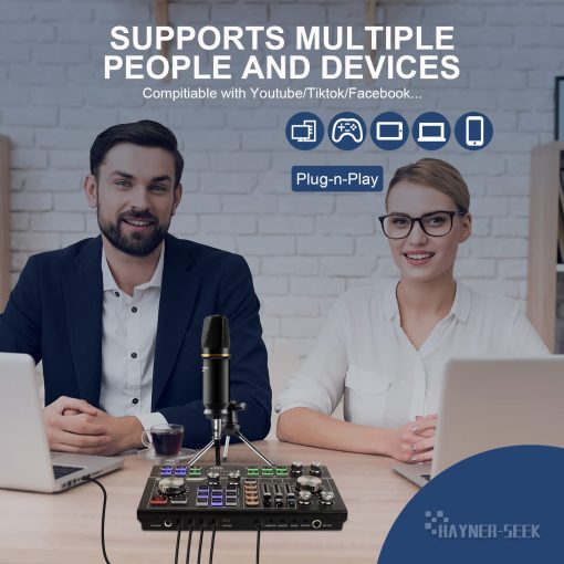 Equipo de Podcast Aluminio con Panel de Aleacion con Microfono de Condensador de Estudio Mezclador de Sonido DJ Interfaz de Audio de Radiodifusion [Efecto de Sonido DIY] Para PC/Portatil/Telefono, Streaming/Grabacion, Negro - Imagen 6