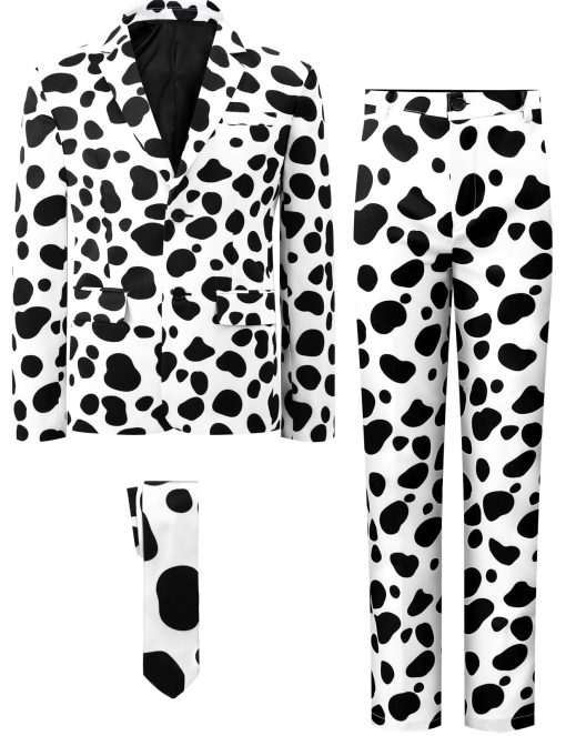 Traje de Lunares para Ninos A&J DESIGN Halloween Disfraz de Chaqueta Blazer Estampada de Animal Dalmata para Ninos Conjunto de Chaqueta, Pantalon y Corbata de perro manchado de Dalmatas 14 Anos