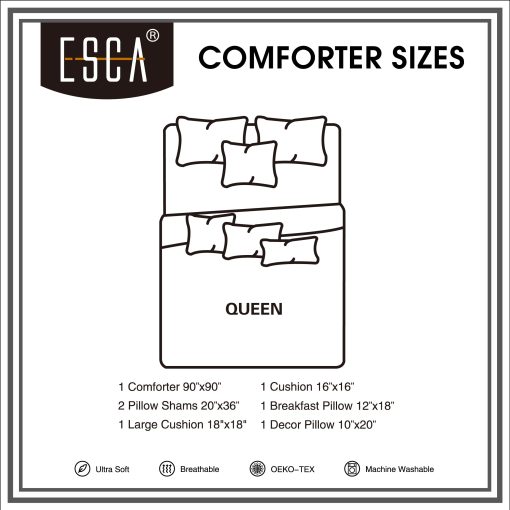Juego de edredon Daryl Jacquard Azul de 7 piezas, Juego de ropa de cama con medallon - Tamaño Queen - Imagen 5
