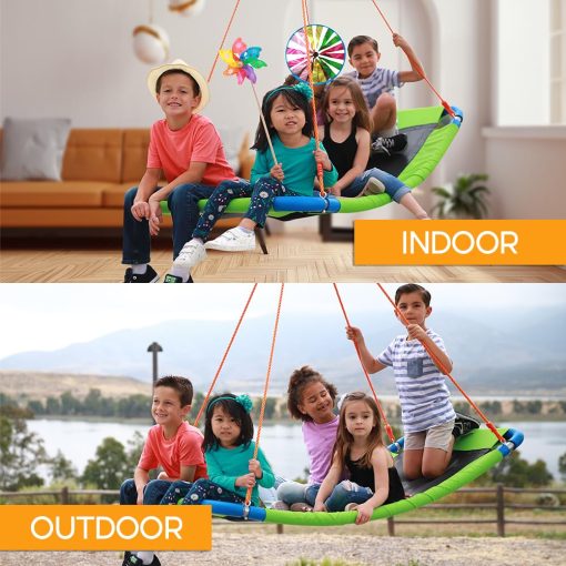 Columpio de plataforma gigante de 60 pulgadas con capacidad de 700 lb para ninos y adultos - Verde Durable Marco de Acero Impermeable Cuerdas Ajustables Facil de Instalar Diversion - Imagen 4