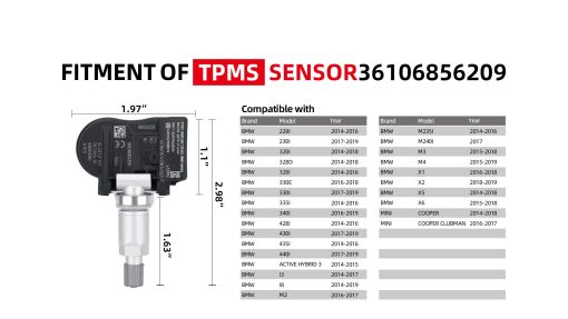 Sensor de sistema de monitoreo de presion de neumaticos (TPMS) 433MHz 4Pack 36106856209 Compatible con MINI Cooper BMW I3 I8 X1 X2 X5 X6 M2 M235I M240I M3 M4 228I 230I 320I 328D 328I 330E 330I 335I 340I 428I 430I 435I - Imagen 2