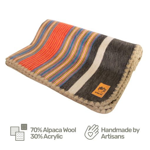 Manta de Lana de Alpaca - Tamano de Colcha - Manta de Lana de Alpaca - Mejor Regalo & Manta Calida, Ligera, Manta de Sofa o para Acampar - Manta Exterior - 64 x 45 Pulgadas (Naranja & Azul) - Imagen 3