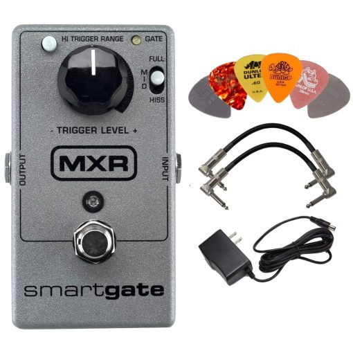 Pedal de Efectos MXR M135 Smart Gate Noise Gate con Paquete de Adaptador de Corriente de 9 Voltios DC 1000mA, 2 Cables de Guitarra Metal-Ended y 6 Puas para Guitarra Dunlop