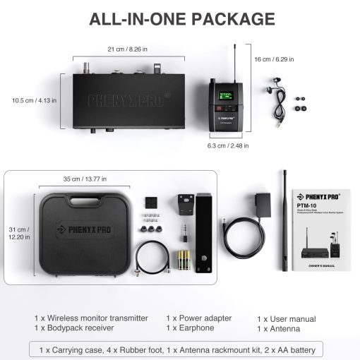Sistema de Monitor Inalambrico Estereo Phenyx Pro UHF, Wireless IEM, Frecuencia Seleccionable de Banda 900MHz, Montable en Rack, Operacion de 160 pies, Adecuado para Escenario, Estudio, Exposicion, Conferencia, Discurso (PTM-10) - Imagen 6