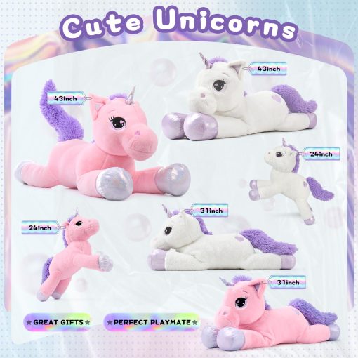 Peluche Grande de Unicornio Lanmore Juguetes Suaves de Unicornio Almohada de Peluche para Ninas Rosa 43" - Imagen 7