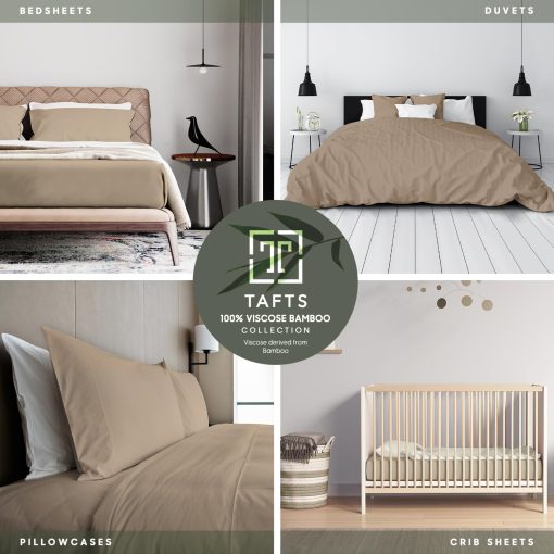 Juego de sabanas para cama individual Tafts 100% viscosa derivada de bambu, bolsillos profundos de 17 pulgadas, suaves, sedosas, frescas sabanas, doblemente cosidas, promesa de calidad de por vida (Beige) - Imagen 6