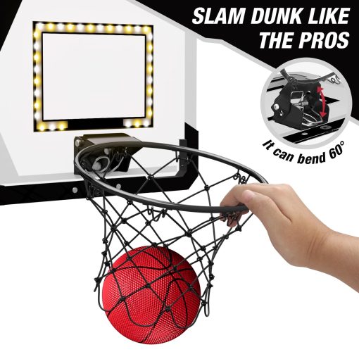 Juego de Baloncesto de 2 Jugadores HYES, Canasta de Baloncesto Doble sobre Puerta Mini con Puntaje y LED, Regalos de Baloncesto para Ninos Ninas Adultos, Adecuado para Dormitorio/Oficina/Exterior/Piscina, Negro - Imagen 4