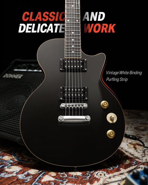 Guitarra Electrica Donner LP Cuerpo Solido, Tamano Completo 39 Pulgadas Kit de Guitarra Electrica para Principiantes Negro con Bolsa, Cable, Correa, DLP-124B - Imagen 5