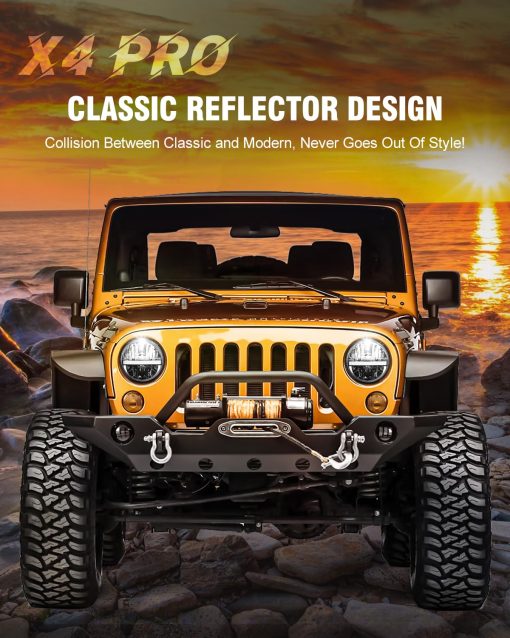 Faro Led redondo de 7 pulgadas UNI-SHINE con Reflector 6024 Led Faro 7'' con Luz de Giro ambar Luces Diurnas Blancas  Aprobado por DOT Luces Altas/Bajas Compatible con Jeep Wrangler JK TJ CJ Compatible con Chevy - Imagen 2