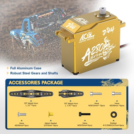 AGFRC 128KG Servo-Motor de Alto Torque 1/5 Escala - 16.8V Impermeable Metal Gear Brushless Servo para Autos RC 1/5, angulo de Control 180? (A280BVSW 2024 Especial (3S y 4S)) - Imagen 9
