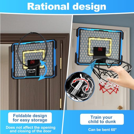 Aro de Baloncesto para Interiores para Ninos, Aro de Baloncesto Mini con Luz LED, Aro de Baloncesto Sobre la Puerta con Marcador y 4 Balones - Regalos de Juguetes de Baloncesto para Ninos y Ninas de 3 a 12 Anos - Imagen 4