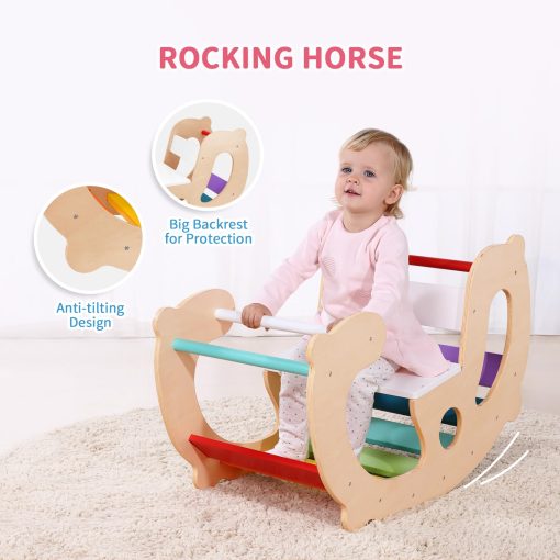 OOOK 2 en 1 Juguetes de Escalada Arcoiris - Set de Escalada Montessori Pikler, Caballo de Madera Balancin, Gimnasio de Juegos Para Ninos Interior y Exterior, Patio de Juegos para Ninos Regalo - Imagen 2