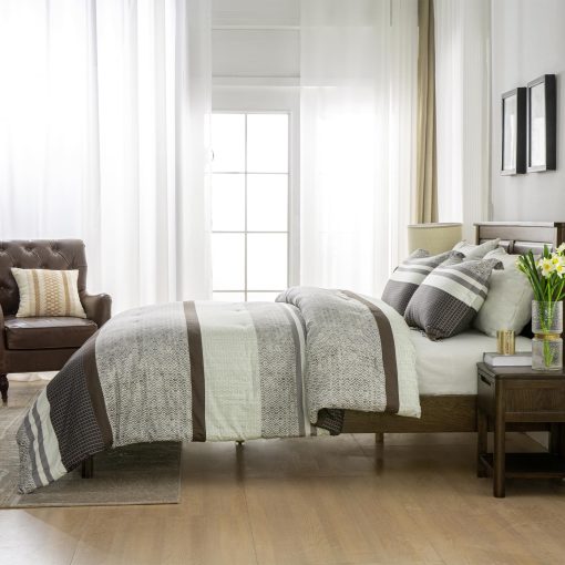 Juego de Edredon King, Juego de Ropa de Cama a Rayas Marron para Cama King, Edredon de Algodon 100%, Esponjoso y Ligero para Todas las Estaciones para Cama King, 104" x 90", 3 Piezas - Imagen 3