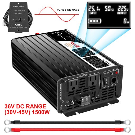 Inversor de Onda Sinusoidal Pura Xijia 1500W (Potencia Pico 3000W) DC 36v a 120v Inversor 60HZ Convertidor Solar para Uso en el Hogar Coche (DC36V (Rango 30V-45V) 1500W) - Imagen 2