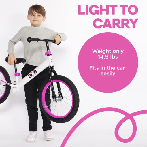 Bicicleta de Equilibrio Bixe - 16" (40.6 cm) Bicicletas de Entrenamiento para Ninos Grandes - Bicicleta de Equilibrio para Ninos Disenada para Edades de 4 a 9 - Bicicleta sin Pedales para Ninos o Ninas - Rosa - Imagen 7