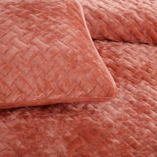 Juego de Colchas de Terciopelo Liians, Juegos de Ropa de Cama de Lujo con Terciopelo Ultra Suave y Elegante, Colchas Acolchadas de Algodon con Patron de Tejido para Todas las Estaciones, Naranja, Tamaño Queen - Imagen 7