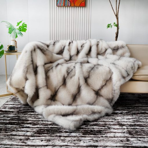 Manta de Lana Sintetica, Suave y Acogedora para Cama y Sofa, Manta de Todas las Estaciones para Decoracion del Hogar (Rallas Blancas, 74''x90'')