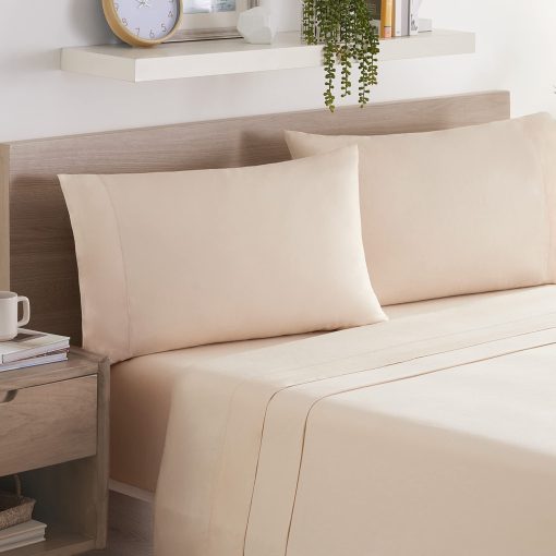 Juego de sabanas de lino de eucalipto Aston & Arden - Sabanas de cama de Lyocell Tencel clasicas y sostenibles que absorben la humedad para un sueño fresco, suave, transpirable y confortable, tamaño King, Color Trigo Beige
