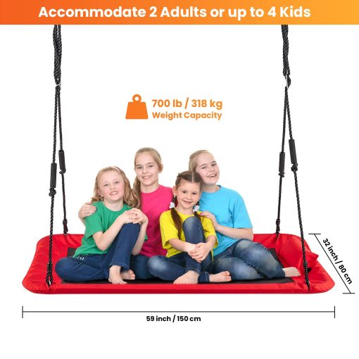 LITTLELOGIQ Columpio de arbol para niños, 59 pulgadas Conjuntos de columpios al aire libre para el patio trasero, Asiento de columpio de plataforma voladora con 2 correas colgantes, Capacidad de 700 lb, Cuerdas ajustables, Regalo para adultos, niños, niñas - Rojo - Imagen 3