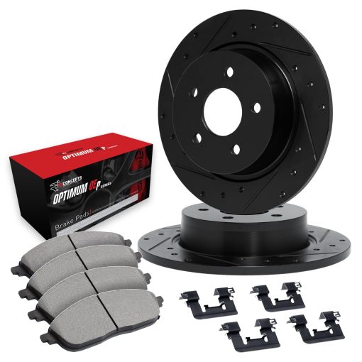 Kit de Frenos Traseros y Discos R1 Concepts | Pastillas de Freno Traseras | Discos y Pastillas de Freno | Pastillas de Freno y Discos OEp optimos | Kit de Hardware | compatible con Hyundai Ioniq 2013-2022; Kia Niro, Optima