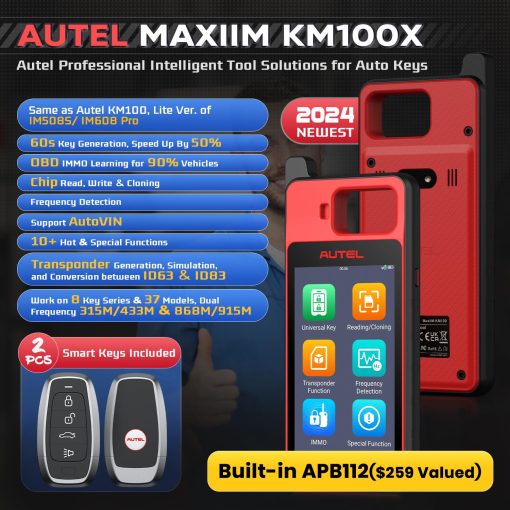 Autel MaxiIM KM100(X) Key Fob Programming Tool, Renovacion de por Vida, ultima Version 2024 Lite de IM508 IM608, Generacion de Llaves en 60s, Aprendizaje de IMMO por OBD en 99% de Autos, Lectura Escritura Clonacion de Ch~ips, APB112 Incorporado, 2PCS IKEYs - Imagen 2