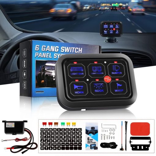 Panel de Interruptores para 6 Circuitos Rugged TUFF con Sistema de Control de Reles Tactiles Botones LED Regulables Interruptores Universales de Multiples Funciones para Automoviles Camiones Barcos Marinos UTV SUV RV