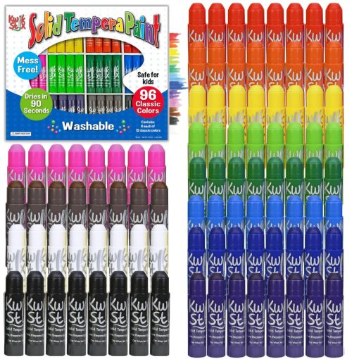 Kwik Stix Solid Tempera Paint Sticks, 96 Colores, Pintura Lavable en Palos para Ninos, Secado Super Rapido, No Toxica, Libre de Alergenos, Paquete de Clase de Palos de Pintura en Colores Clasicos Surtidos, Pintura para Ninos y Bebes
