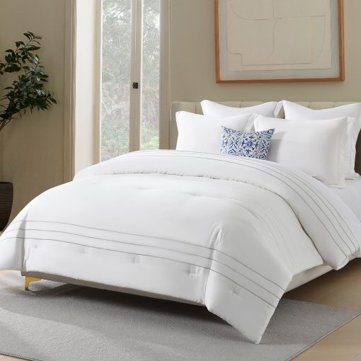 DDUOXIN Juego de Edredon de Lujo de Algodon Queen - Juego de Ropa de Cama con Edredones Queen Estilo Bordado, Juego de Cama Gris Azulado de Algodon de Fibra Larga con Edredon Queen y 2 Fundas de Almohada