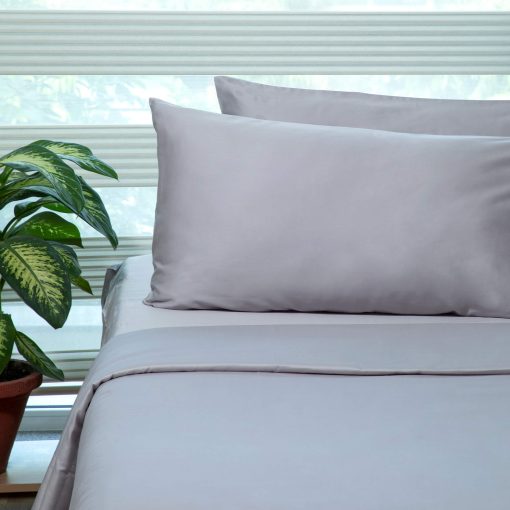 Juego de sabanas California King 100% algodon organico FABDREAMS | 400 hilos | Coleccion de lujo para hotel | Certificado GOTS | Algodon de fibra larga | Bolsillo elastico profundo | Mas suave que el algodon egipcio | Gris claro