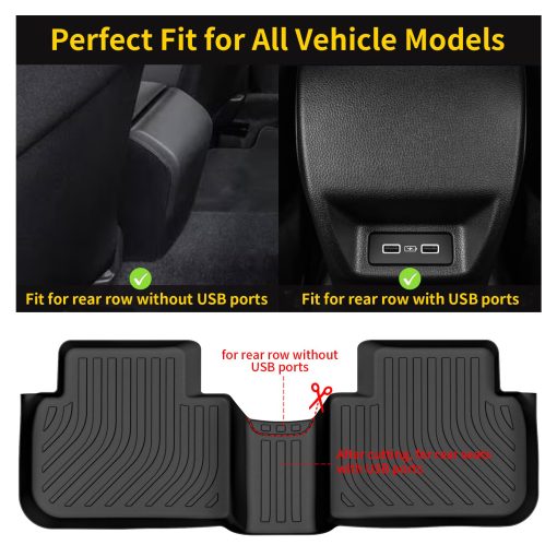 Tapetes de Piso y Forro de Maletero GINOWY para Honda Civic 2022 2023 2024 2025 Sedan (No para Hatchback), Tapetes de Coche para Todo clima Civic, 2da Fila Sin/con Puertos USB, Conjunto de Tapetes de Maletero Impermeables Antideslizantes, Negro - Imagen 6