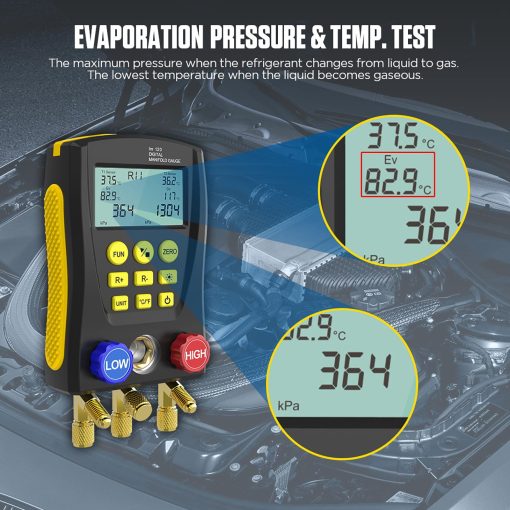 Medidor de Presion de Manifold Digital de Refrigeracion HVAC Prueba de Fugas de Prueba de Presion de Vacio de Temperatura con 3 Mangueras Incorporadas 89 Base de Datos LM120 - Imagen 3