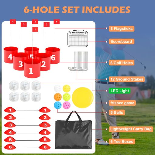 Juegos de Golf FOOING, Juegos de Golf de Patio con Luz LED, Juego de Practica de Golf Portatil al Aire Libre de 6 Hoyos, Simuladores de Golf para Adultos y Niños en Casa, Cesped, Playa, Patio, Camping - Imagen 6