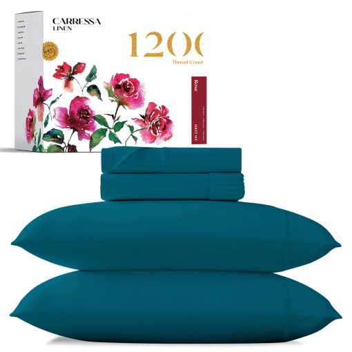 Juego de sabanas de 100% algodon egipcio Carressa Linen California King Size - 1200 hilos 4 PC Juego de sabanas Cal King algodon egipcio, suave, sabanas satinadas refrescantes, sabanas de alto conteo de hilos California King - Teal