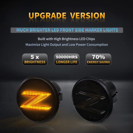 Luces intermitentes secuenciales LED para Nissan 370z Z34 2009-2020, 350z Z33 2003-2009 Lamparas de senal de giro 26160-1EK0A 26165-1EK0A, Lente ahumado 2 piezas - Imagen 3